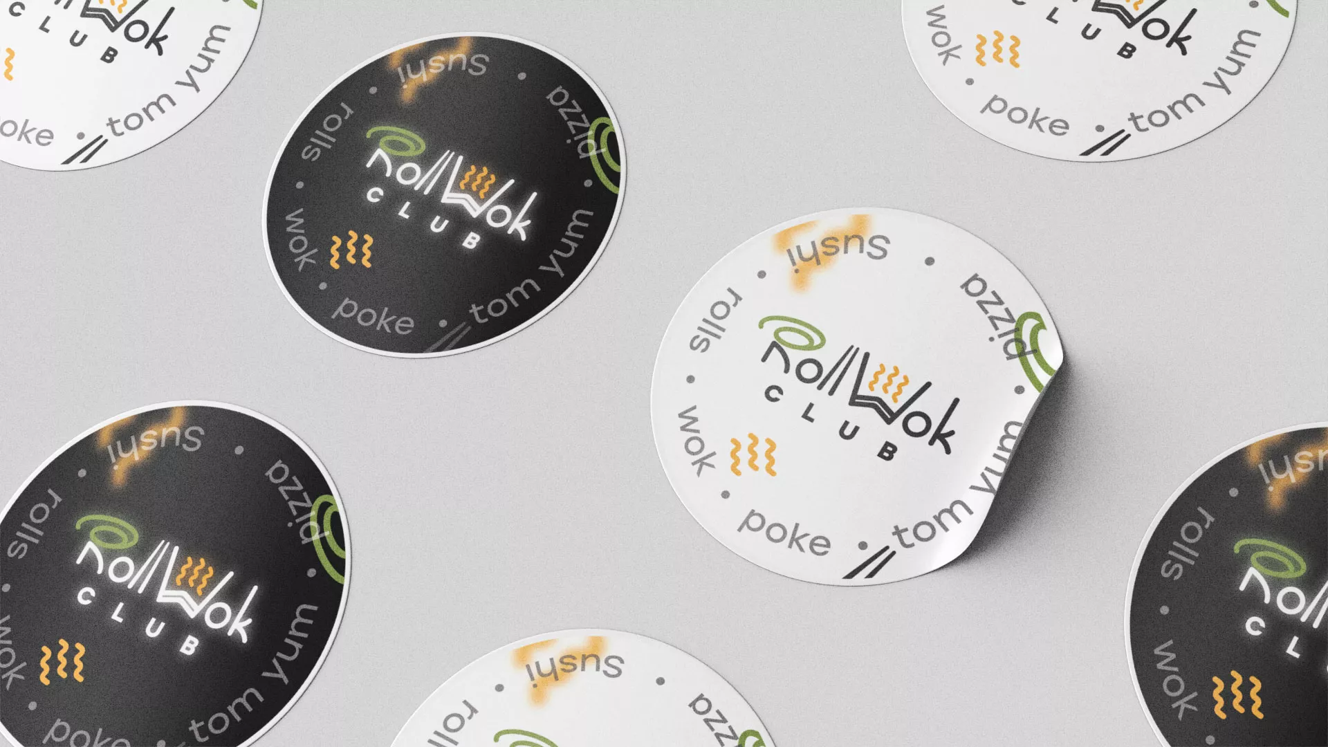 Разработка наклеек для суши-бара «Roll Wok Club» в Ломоносове